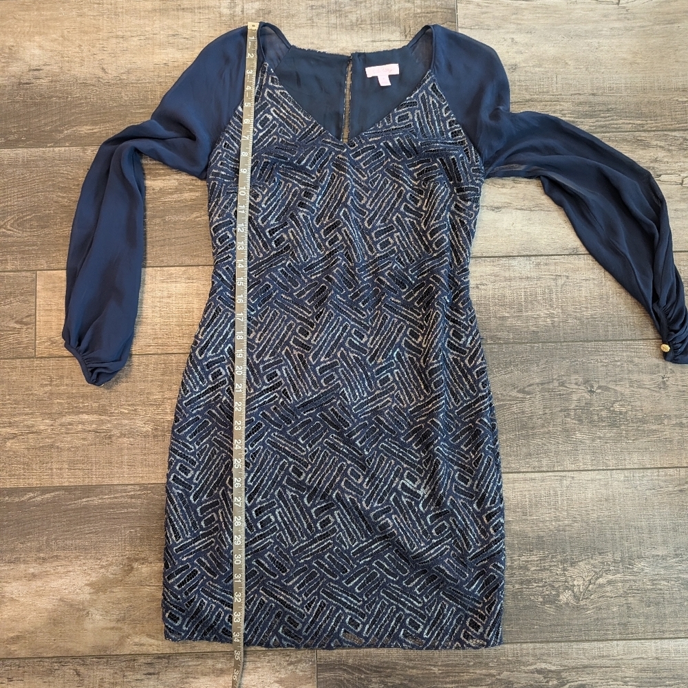 Lilly Pulitzer Navy and Metallic  Silver Dress Sz 0 - Picture 8 of 10